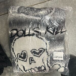 NEW SKULL sweater & beanie long ears hat Set KNIT BLACK GREY XXL DOLLSKILL PUNK